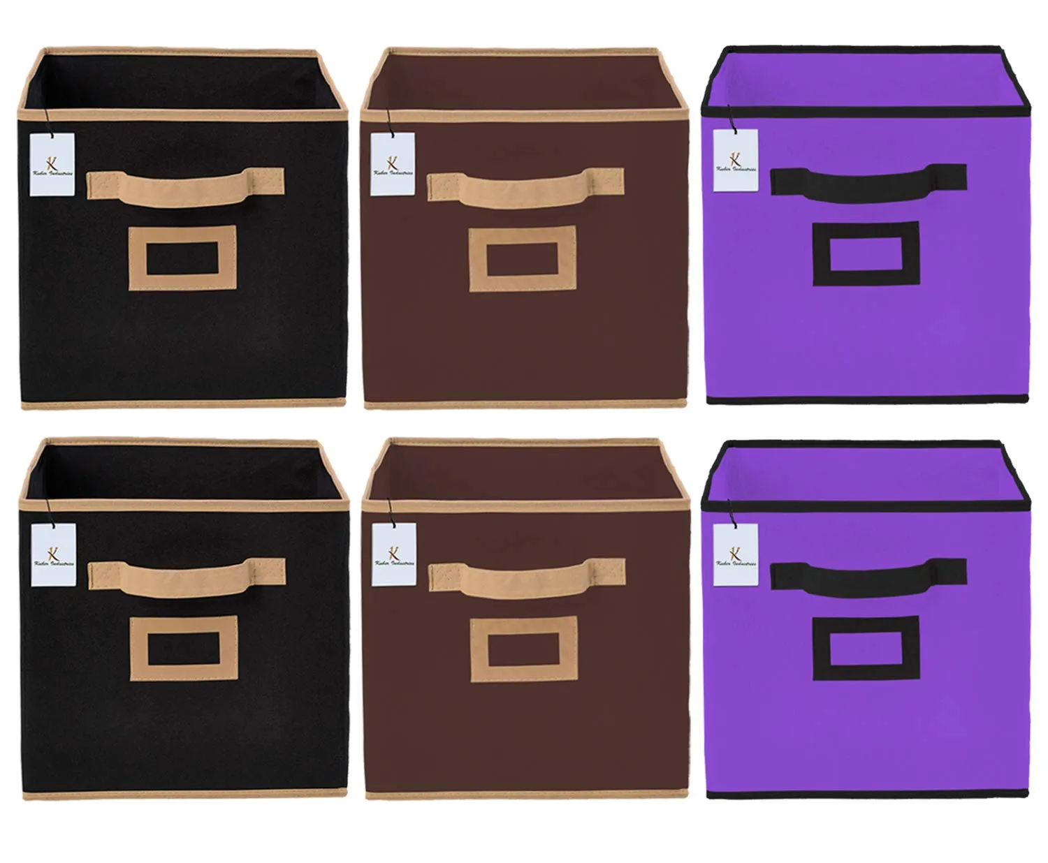Kuber Industries Non Woven 6 Pieces Small Foldable Storage Organiser Cubes/Boxes (Black & Coffee & Purple) - CTKTC35211