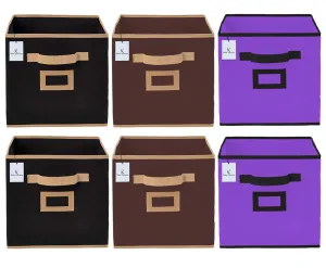 Kuber Industries Non Woven 6 Pieces Small Foldable Storage Organiser Cubes/Boxes (Black & Coffee & Purple) - CTKTC35211