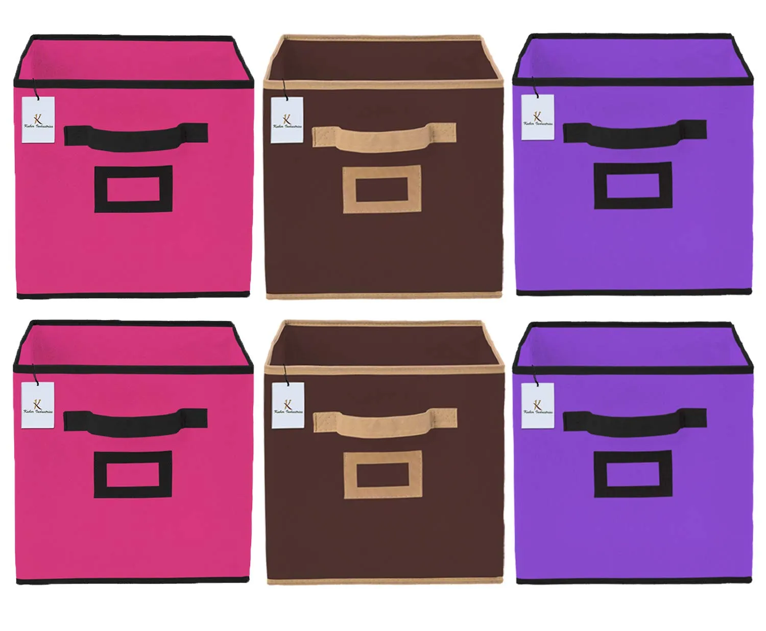 Kuber Industries Non Woven 6 Pieces Small Foldable Storage Organiser Cubes/Boxes (Coffee & Pink & Purple) - CTKTC35212
