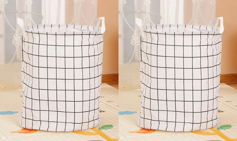 Kuber Industries Pack Of 2 Foldable Storage Basket|Round Toy Storage Bin|Side Grab Handle|Wardrobe, Closet Organizer (White)