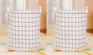 Kuber Industries Pack Of 2 Foldable Storage Basket|Round Toy Storage Bin|Side Grab Handle|Wardrobe, Closet Organizer (White)