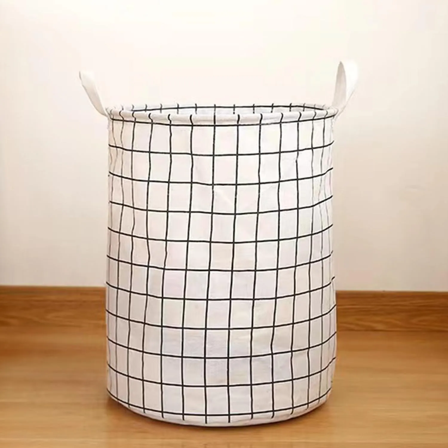 Kuber Industries Pack Of 2 Foldable Storage Basket|Round Toy Storage Bin|Side Grab Handle|Wardrobe, Closet Organizer (White)