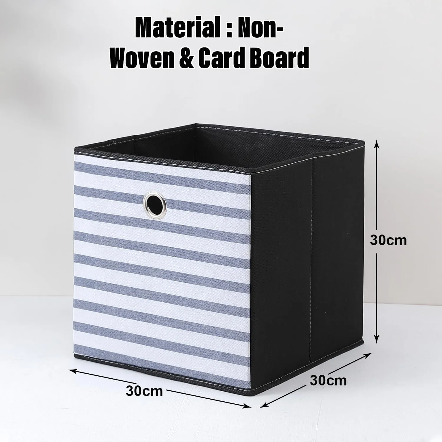Kuber Industries Pack Of 5 Foldable Storage Basket|Square Toy Storage Bin|Front Grab Handle|Wardrobe, Closet Organizer (Navy Blue)
