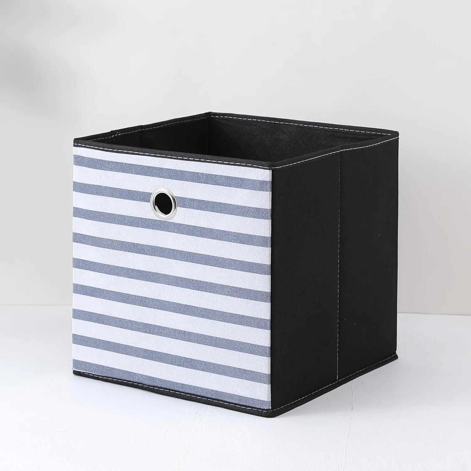 Kuber Industries Pack Of 5 Foldable Storage Basket|Square Toy Storage Bin|Front Grab Handle|Wardrobe, Closet Organizer (Navy Blue)