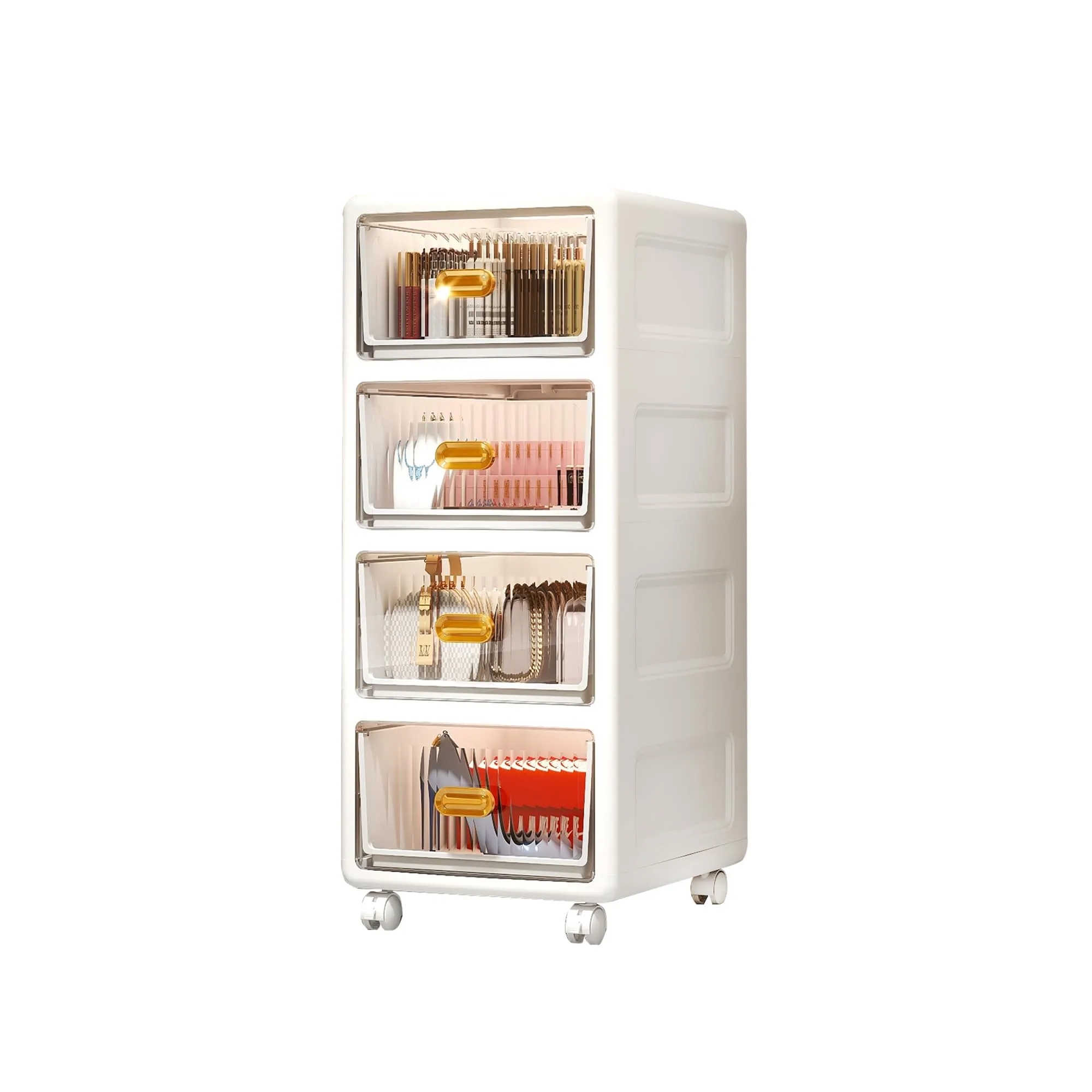 Kuber Industries (Set of 5) Single Door Cupboard for Clothes with 360 Degree Wheels - Thin Plastic Almirah for Baby Items, Kids Toys, Storage - White