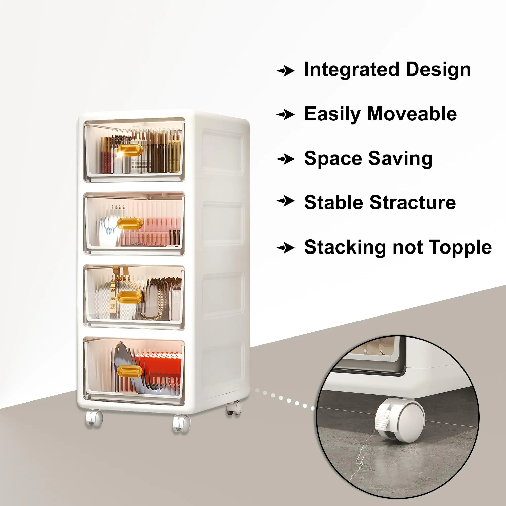 Kuber Industries (Set of 5) Single Door Cupboard for Clothes with 360 Degree Wheels - Thin Plastic Almirah for Baby Items, Kids Toys, Storage - White