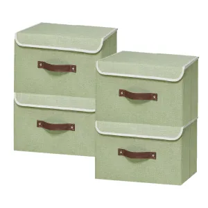 Kuber Industries Small Storage Box With Lid|Foldable Toys Storage Bin|Wardrobe Organizer For clothes|Front Handle & Sturdy Pack Of-4 (Green)