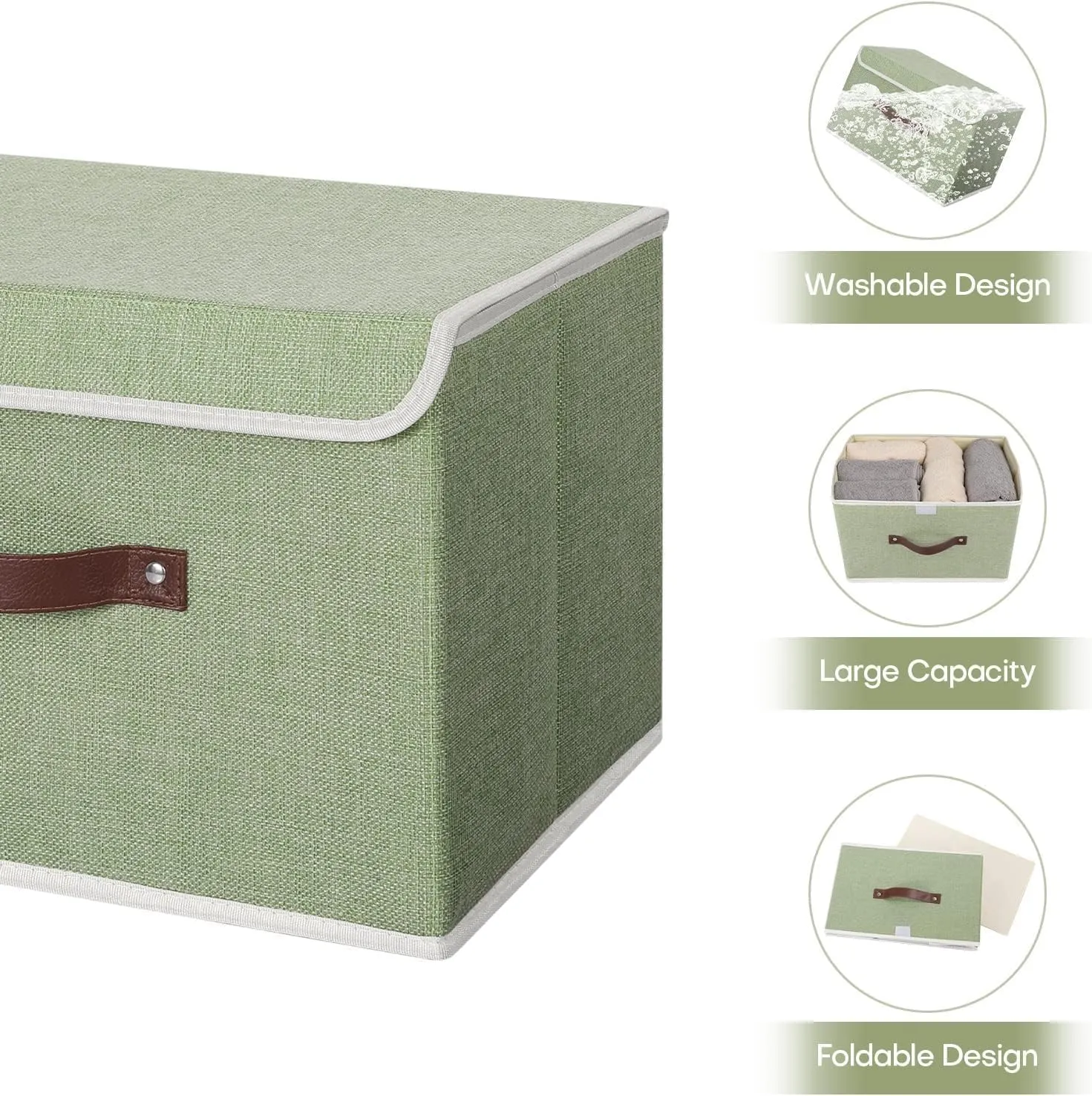 Kuber Industries Small Storage Box With Lid|Foldable Toys Storage Bin|Wardrobe Organizer For clothes|Front Handle & Sturdy Pack Of-4 (Green)