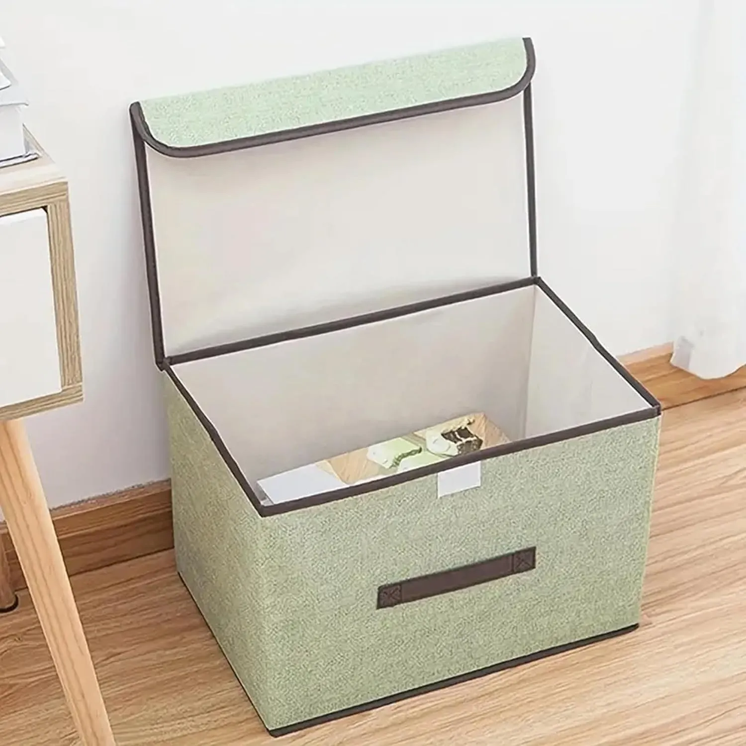 Kuber Industries Small Storage Box With Lid|Foldable Toys Storage Bin|Wardrobe Organizer For clothes|Front Handle & Sturdy Pack Of-4 (Green)