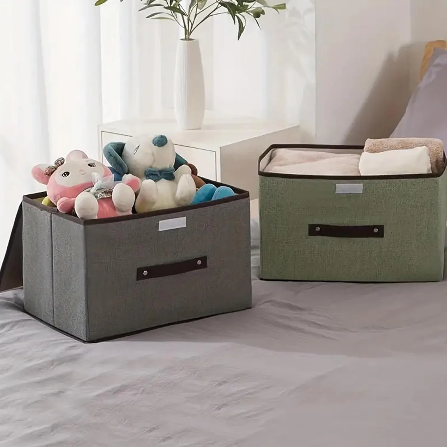 Kuber Industries Small Storage Box With Lid|Foldable Toys Storage Bin|Wardrobe Organizer For clothes|Front Handle & Sturdy Pack Of-4 (Green)
