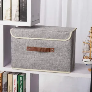 Kuber Industries Small Storage Box With Lid|Foldable Toys Storage Bin|Wardrobe Organizer For clothes|Front Handle & Sturdy Pack Of-6 (Grey)