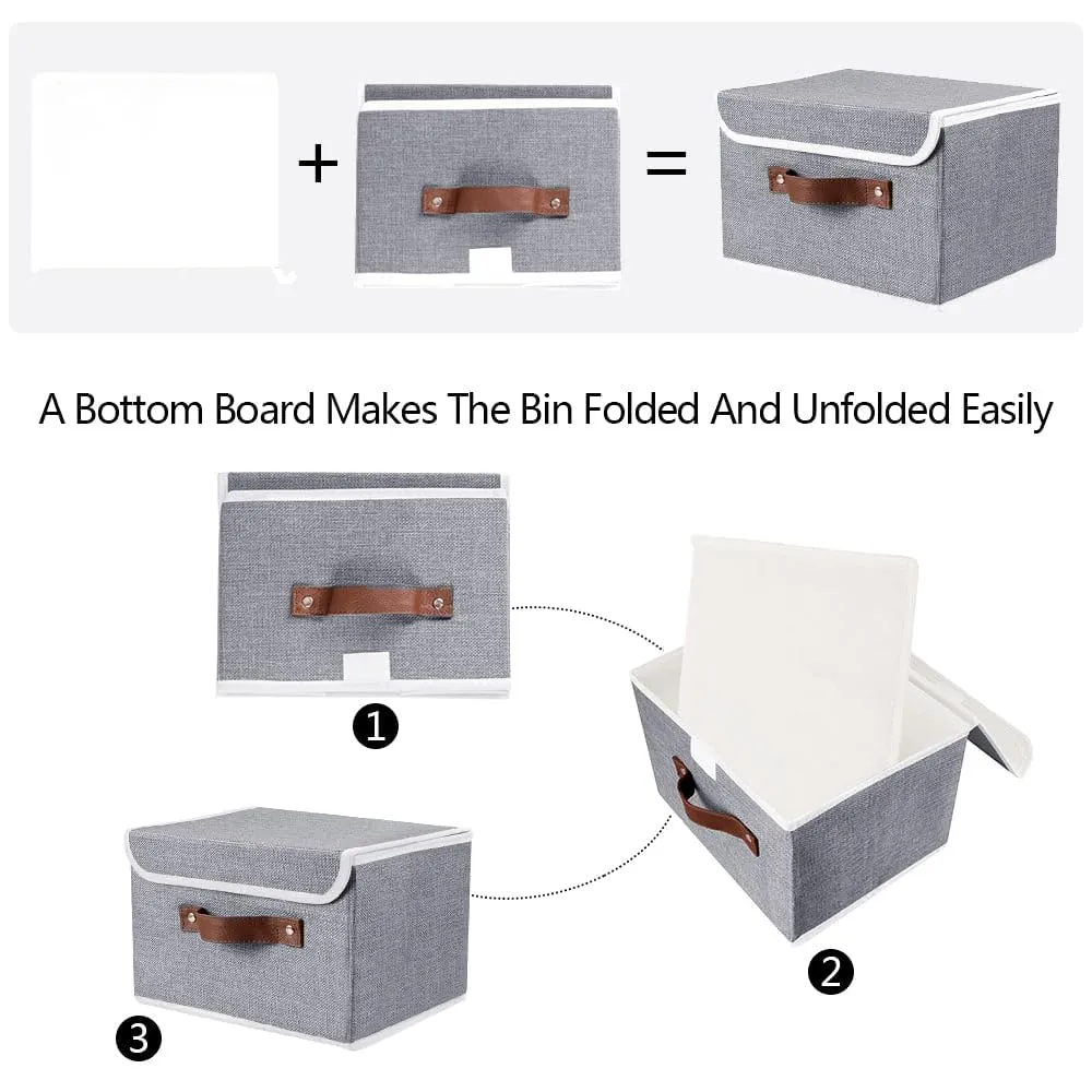 Kuber Industries Small Storage Box With Lid|Foldable Toys Storage Bin|Wardrobe Organizer For clothes|Front Handle & Sturdy Pack Of-6 (Grey)