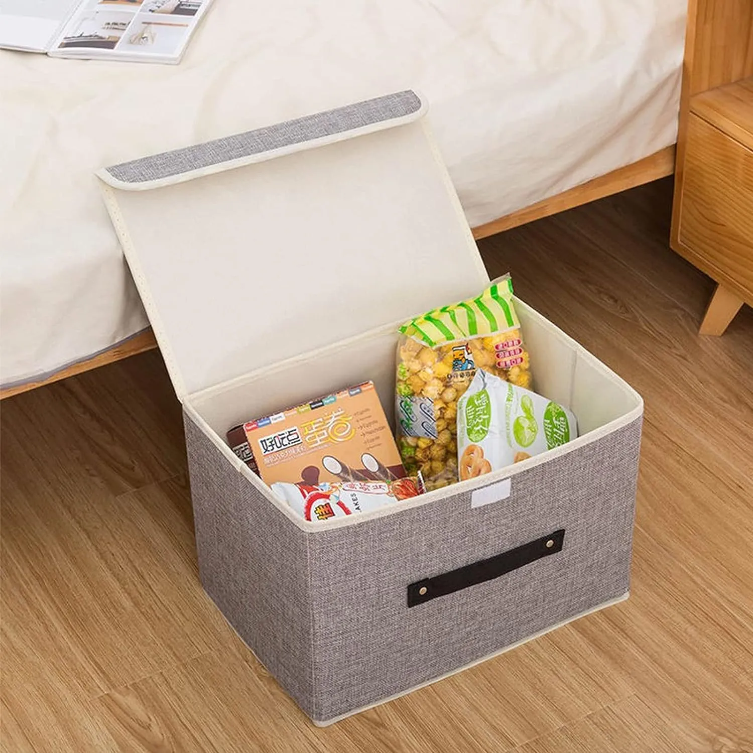 Kuber Industries Small Storage Box With Lid|Foldable Toys Storage Bin|Wardrobe Organizer For clothes|Front Handle & Sturdy Pack Of-6 (Grey)