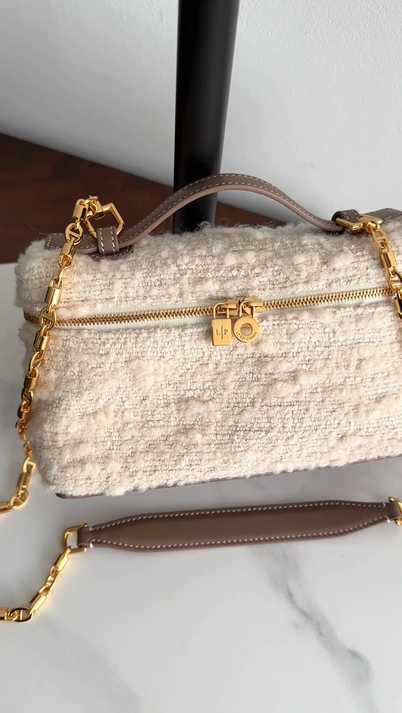 Loro Piana Ivory Boucle Wool Extra Pocket L19 Chain Bag