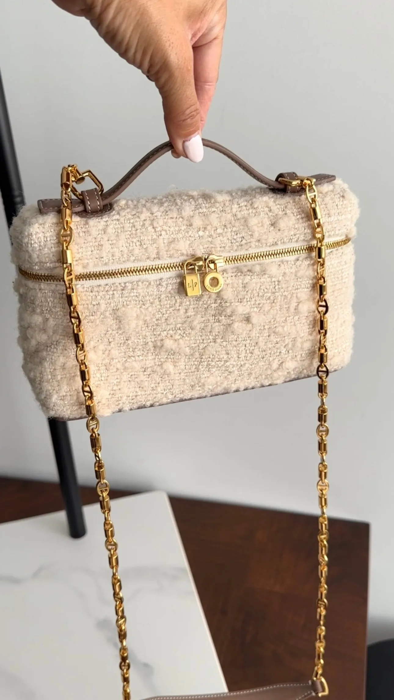 Loro Piana Ivory Boucle Wool Extra Pocket L19 Chain Bag