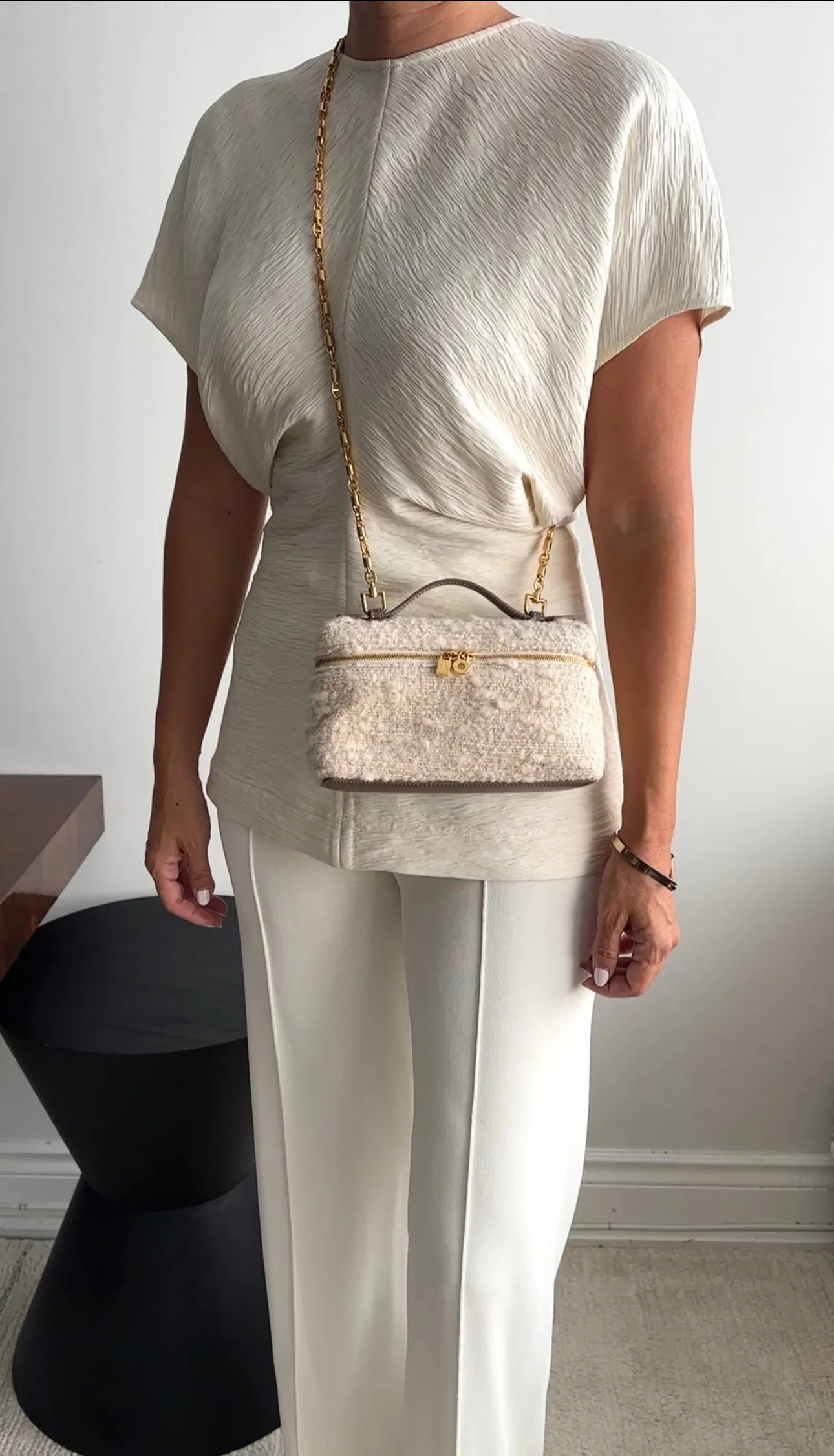 Loro Piana Ivory Boucle Wool Extra Pocket L19 Chain Bag
