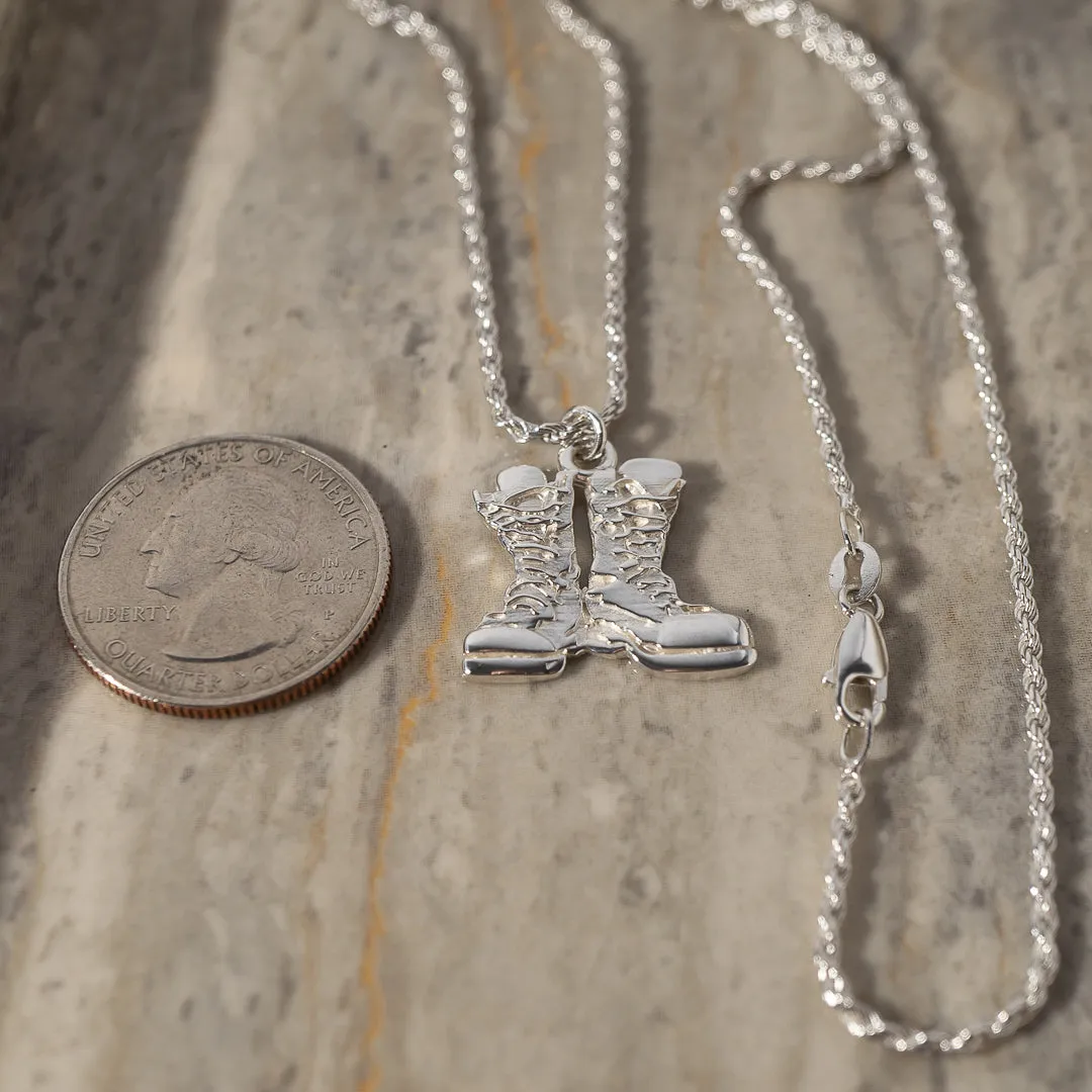 'Lubber's Line' Combat Boots Shine Sterling Silver Pendant Necklace
