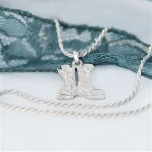 'Lubber's Line' Combat Boots Shine Sterling Silver Pendant Necklace