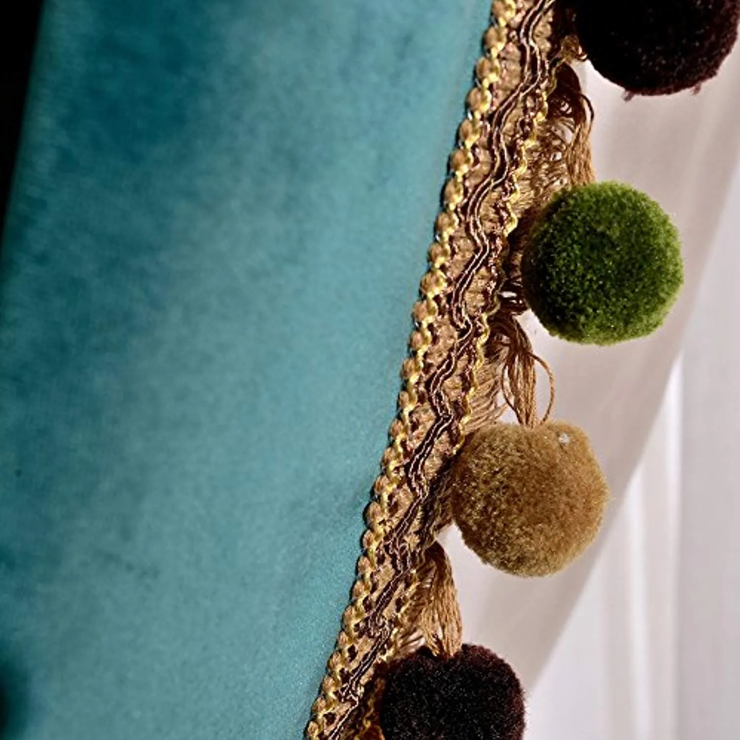 Luxury Pom Poms Velvet Curtains for Bedroom Living Room Thermal Insulated Rod Pocket Drapes, 52x84 Inch