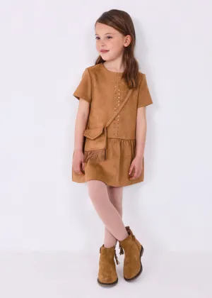 Mayoral 4984 044 - Cinnamon Suede Dress With Handbag