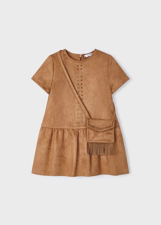 Mayoral 4984 044 - Cinnamon Suede Dress With Handbag
