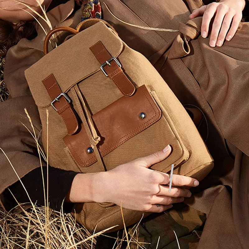 Medium Womens Canvas And Leather Laptop Backpack Purse School Rucksack Bags for Ladies