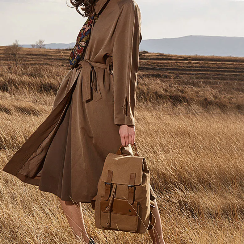 Medium Womens Canvas And Leather Laptop Backpack Purse School Rucksack Bags for Ladies