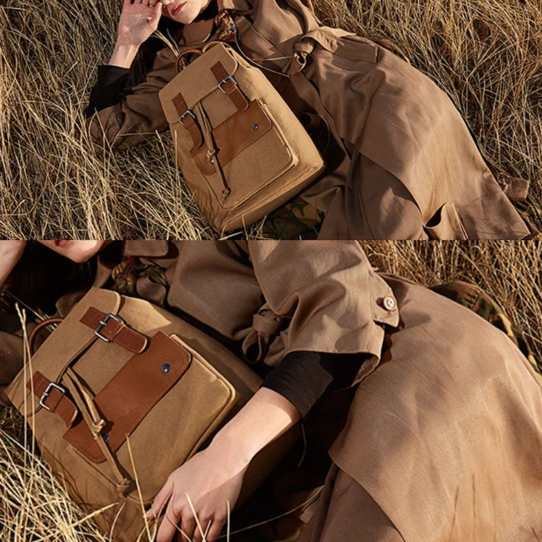 Medium Womens Canvas And Leather Laptop Backpack Purse School Rucksack Bags for Ladies