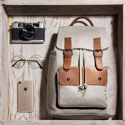 Medium Womens Canvas And Leather Laptop Backpack Purse School Rucksack Bags for Ladies