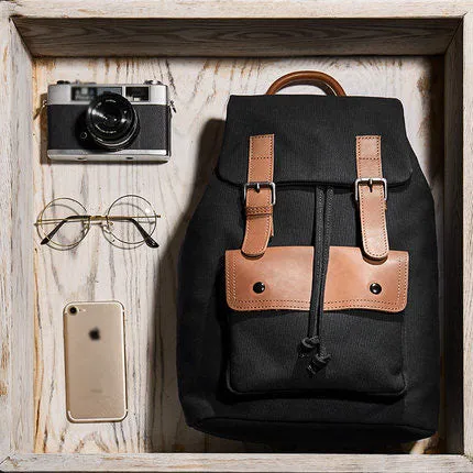 Medium Womens Canvas And Leather Laptop Backpack Purse School Rucksack Bags for Ladies