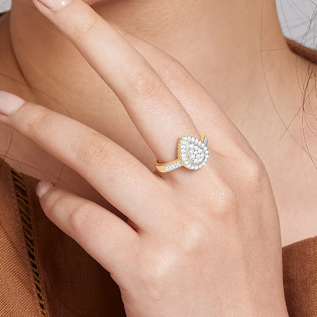 Meera Pear Shaped Ring with 1/2ct of Laboratory Grown Diamonds in 9ct Yellow Gold