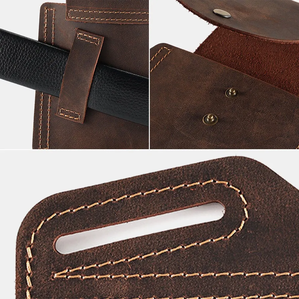 Men Genuine Leather Wear-resistant Outdoor Sport 6.5 Inch Phone Bag Retro Cover Hasp Waist Belt