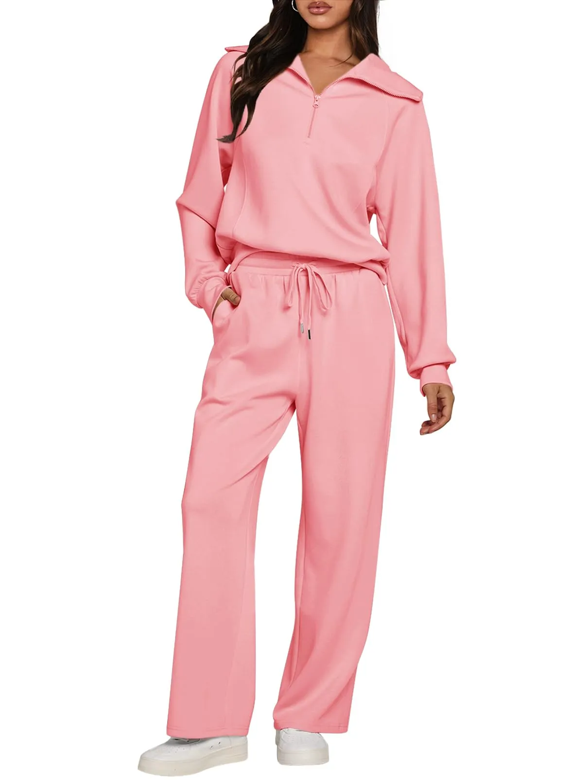 MEROKEETY Half Zip Sweatshirt Wide Leg Sweatpants Lounge Set