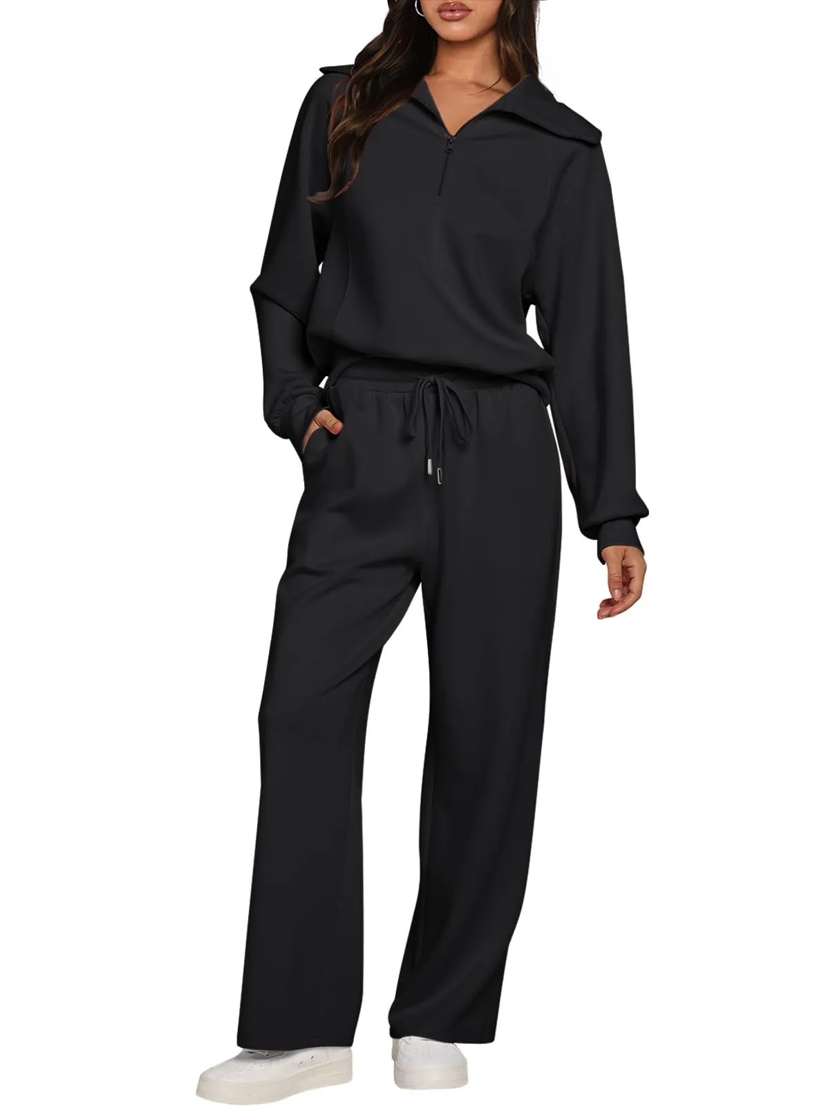MEROKEETY Half Zip Sweatshirt Wide Leg Sweatpants Lounge Set