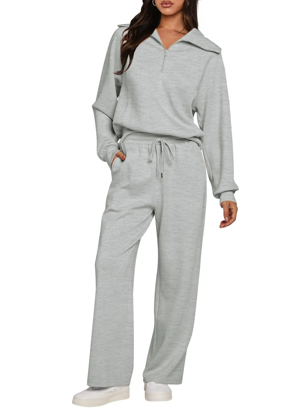 MEROKEETY Half Zip Sweatshirt Wide Leg Sweatpants Lounge Set