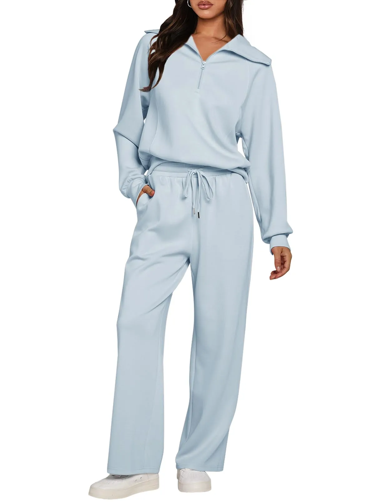 MEROKEETY Half Zip Sweatshirt Wide Leg Sweatpants Lounge Set