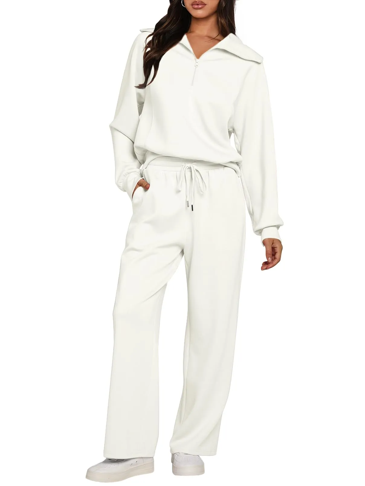 MEROKEETY Half Zip Sweatshirt Wide Leg Sweatpants Lounge Set