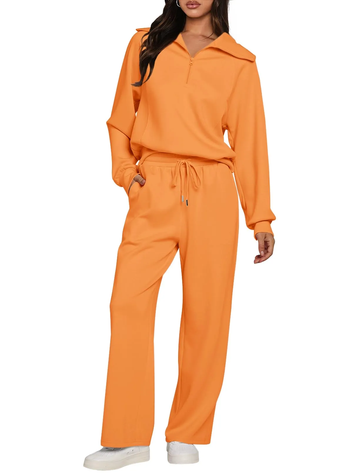 MEROKEETY Half Zip Sweatshirt Wide Leg Sweatpants Lounge Set