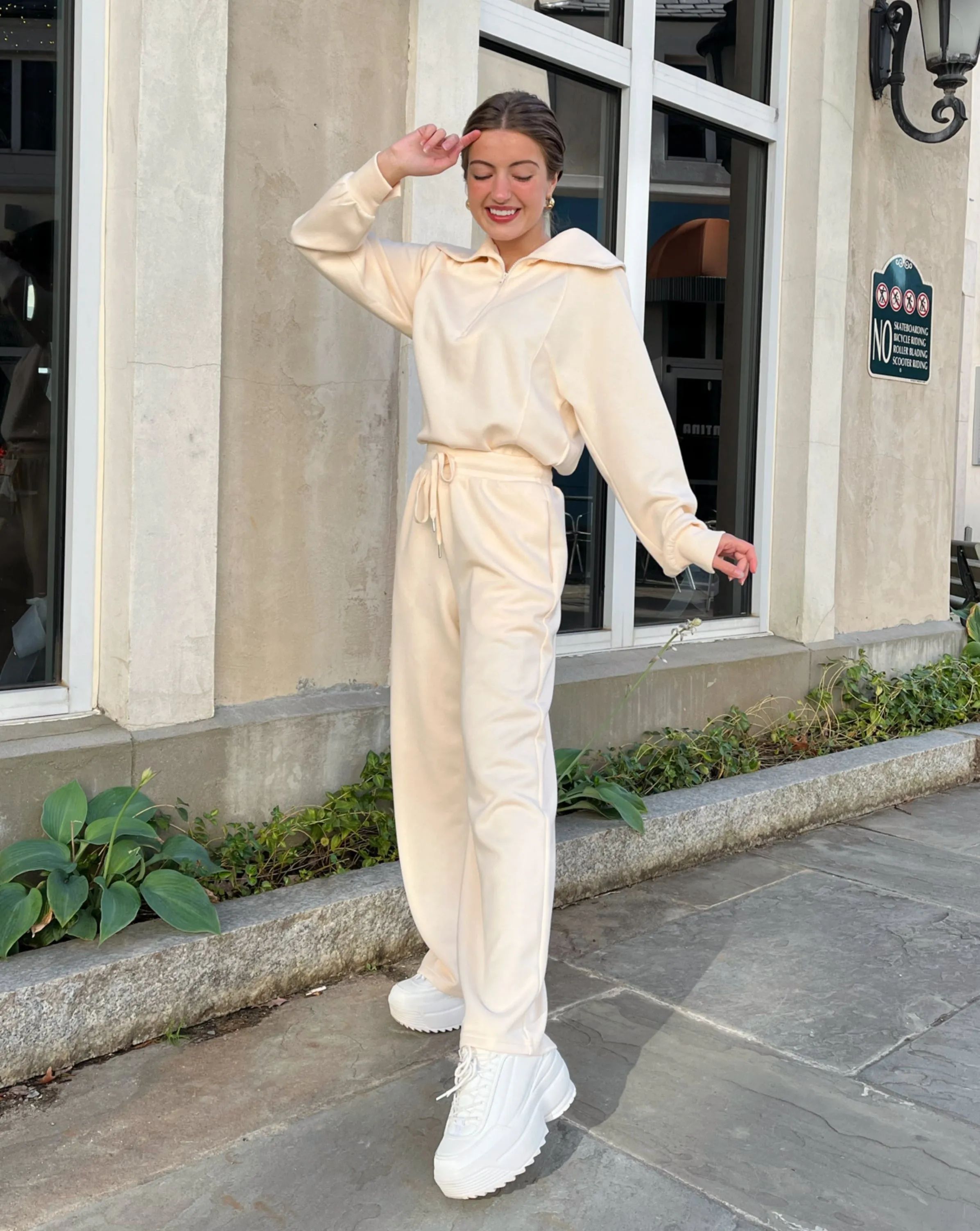 MEROKEETY Half Zip Sweatshirt Wide Leg Sweatpants Lounge Set
