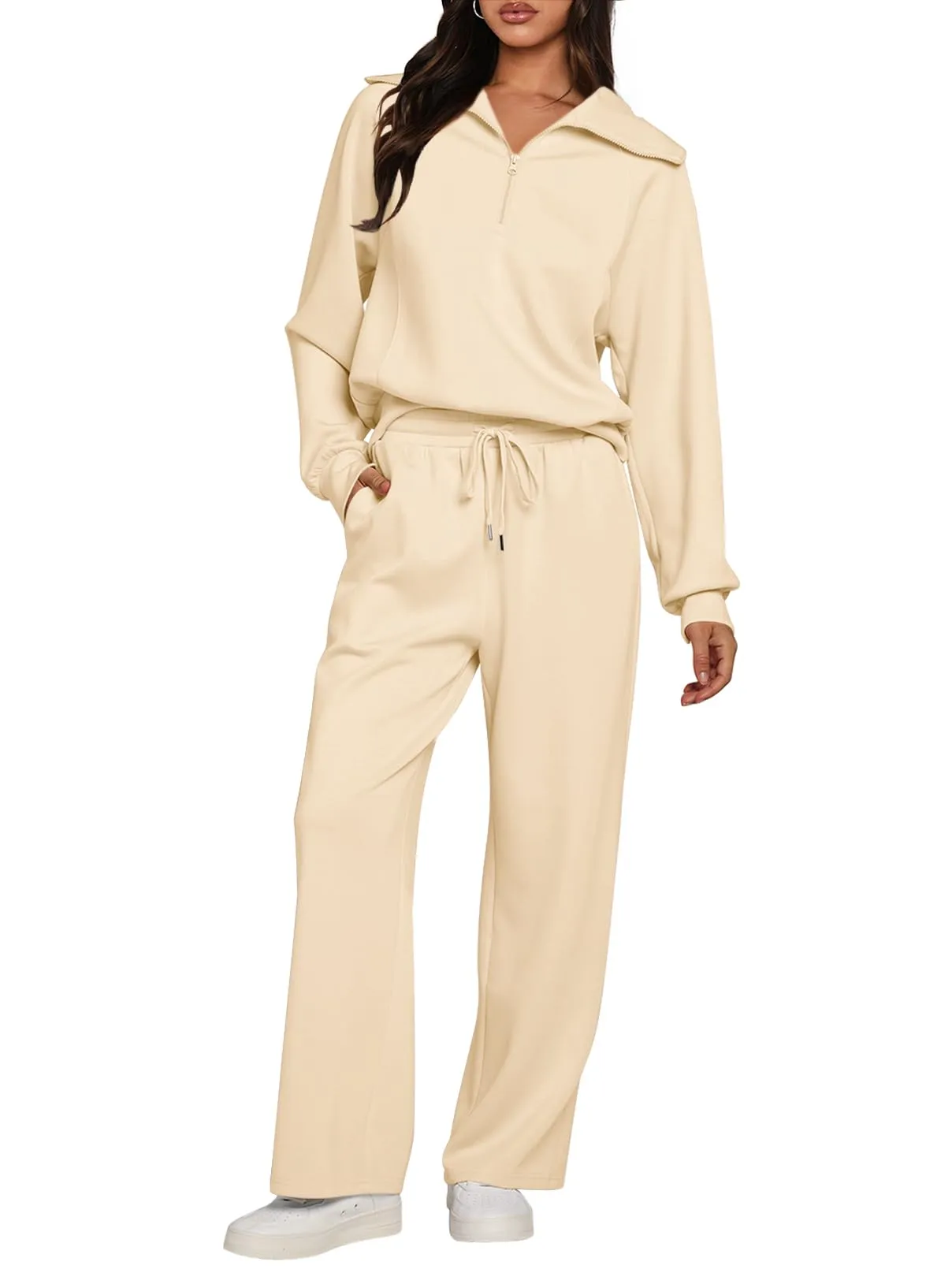 MEROKEETY Half Zip Sweatshirt Wide Leg Sweatpants Lounge Set