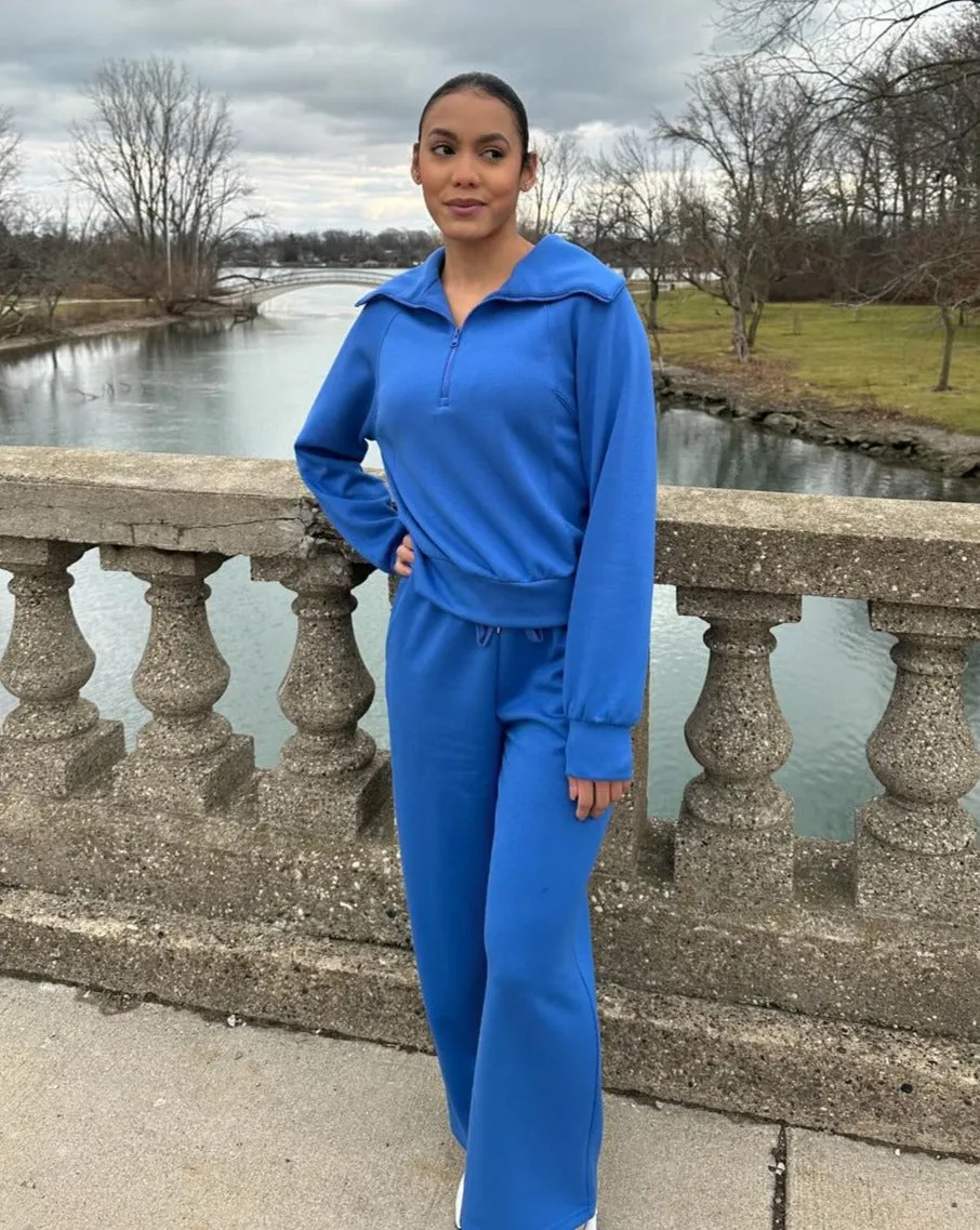 MEROKEETY Half Zip Sweatshirt Wide Leg Sweatpants Lounge Set