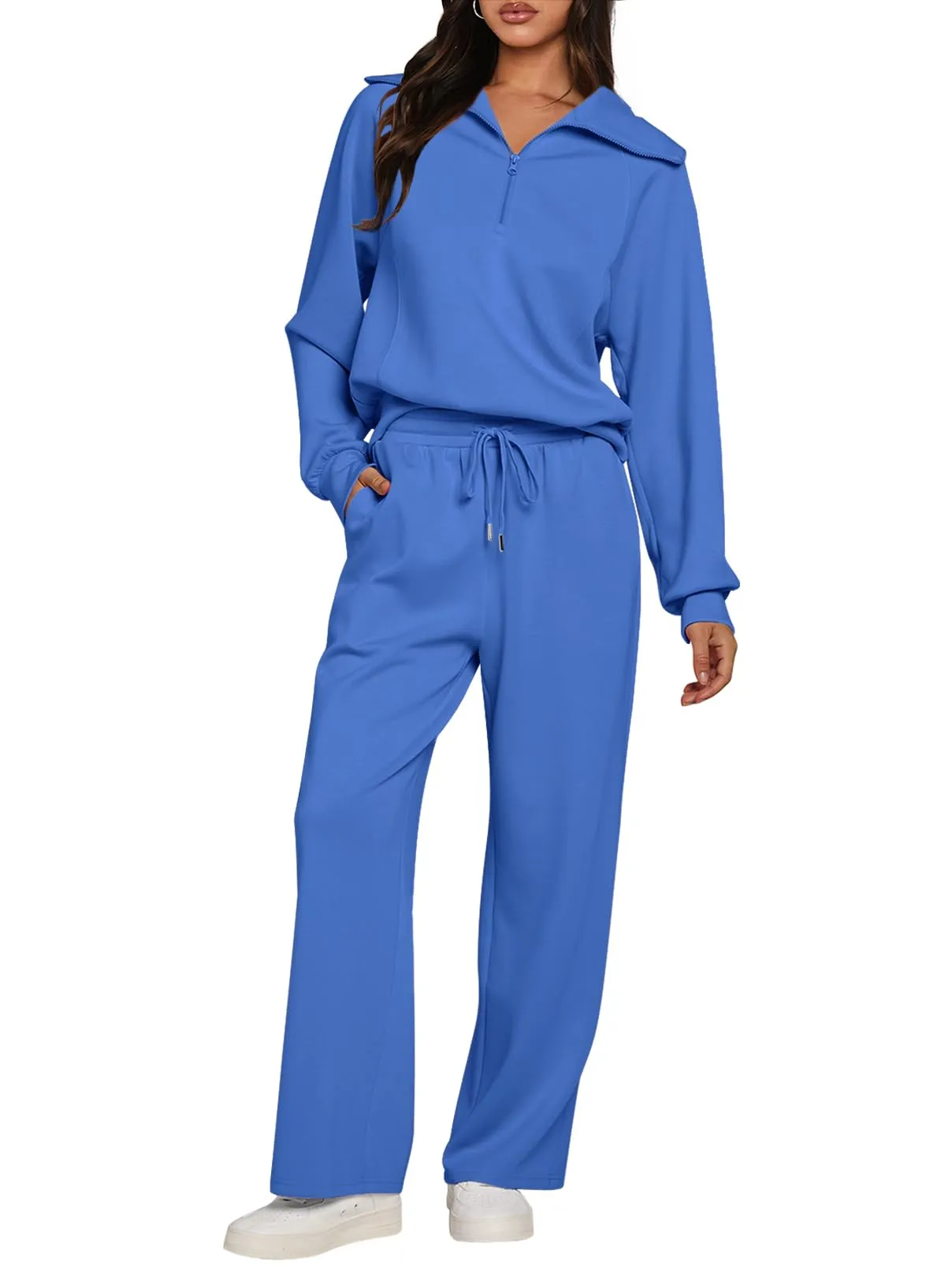 MEROKEETY Half Zip Sweatshirt Wide Leg Sweatpants Lounge Set