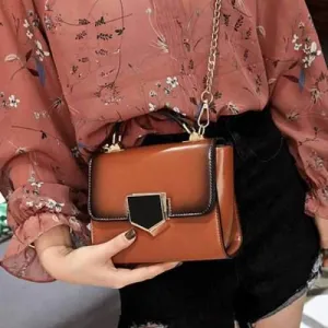 Metal Detail Cross Body Chain Bag - Brown