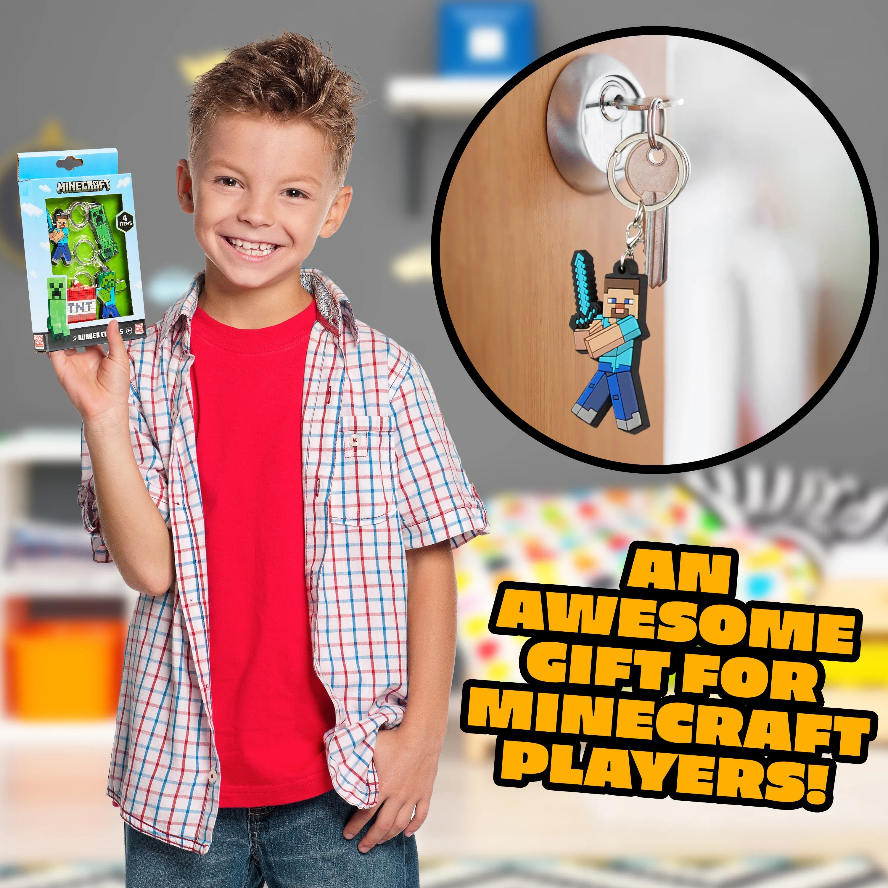 Minecraft Keyring - Set of 4 Gaming Keyrings for Kids