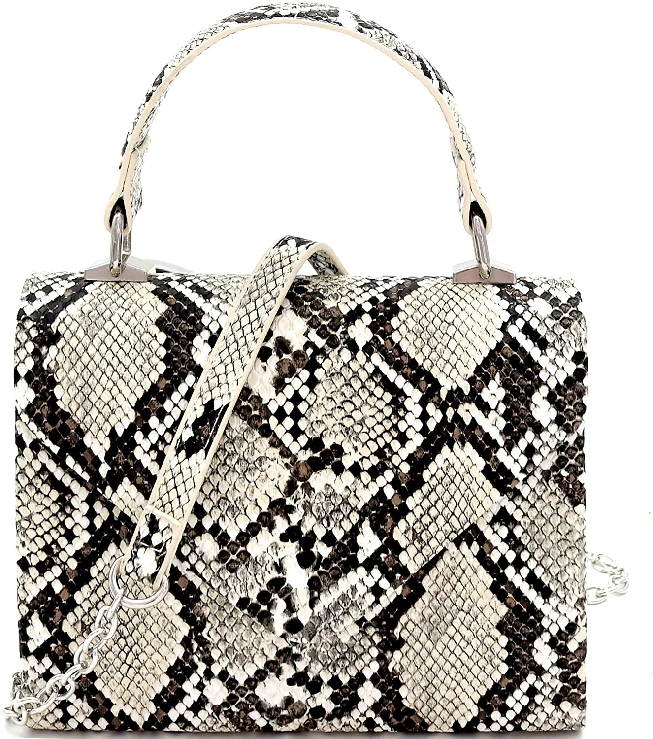 Mini Retro Silver Hardware Snake Black and White Box Flap leather Satchel Crossbody Handbag
