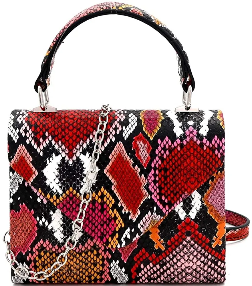 Mini Retro Silver Hardware Snake Black and White Box Flap leather Satchel Crossbody Handbag