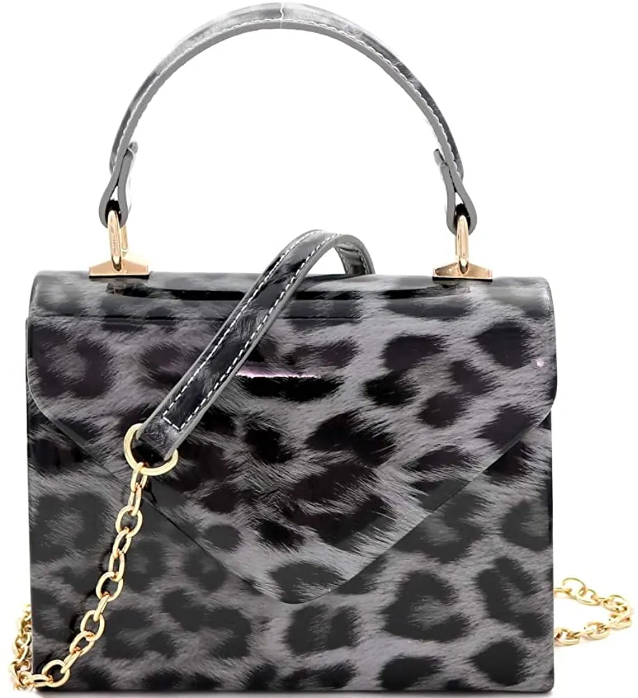 Mini Retro Silver Hardware Snake Black and White Box Flap leather Satchel Crossbody Handbag