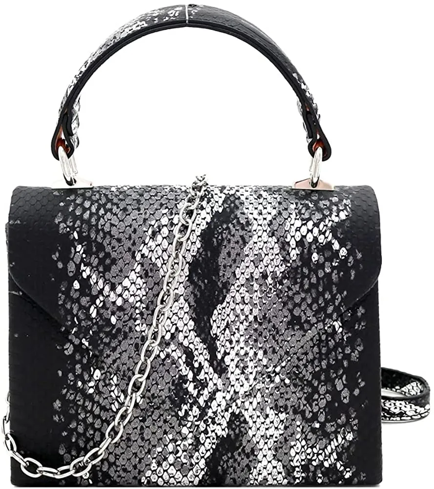 Mini Retro Silver Hardware Snake Black and White Box Flap leather Satchel Crossbody Handbag