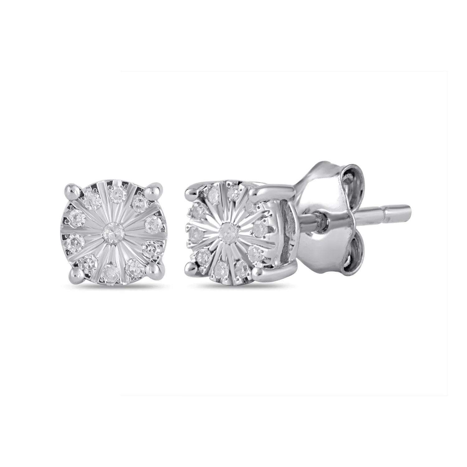 Mirage Diamond Set Fancy Miracle Stud Earrings in Sterling Silver