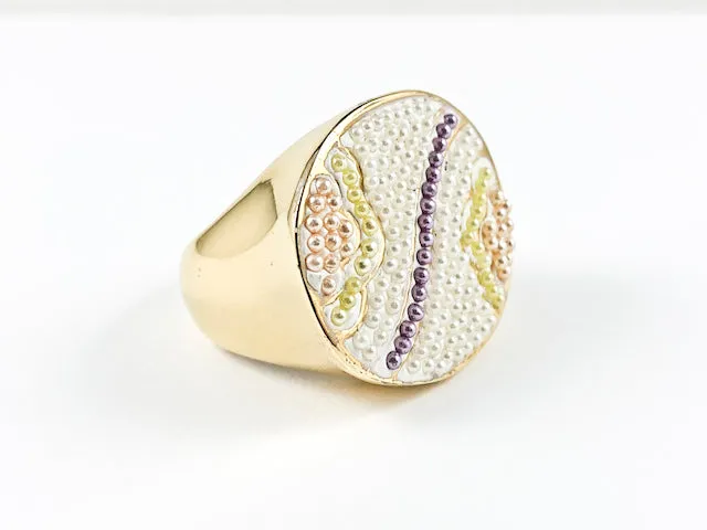 Modern Fun Elegant Oval Shape Micro Pearl Design Floral Steel Ring